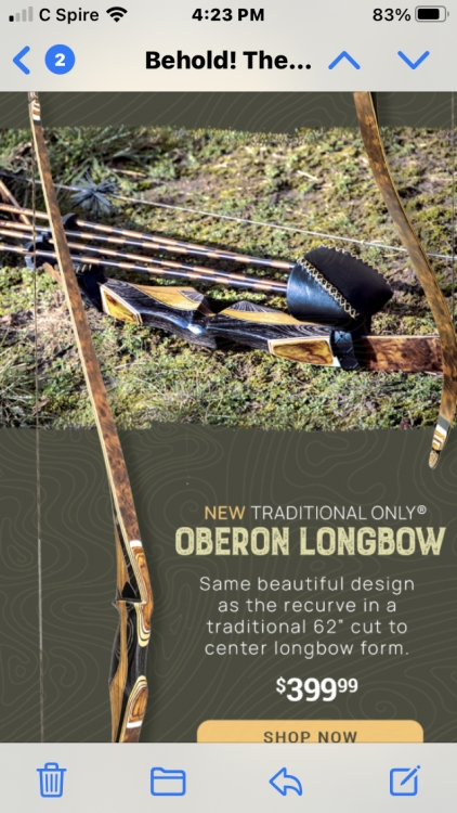 Traditional Only 60 Oberon Recurve Bow